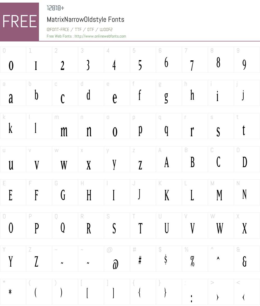 MatrixNarrowOldstyle Font Screenshots