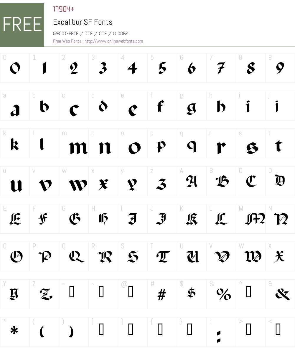 Excalibur SF Font Screenshots