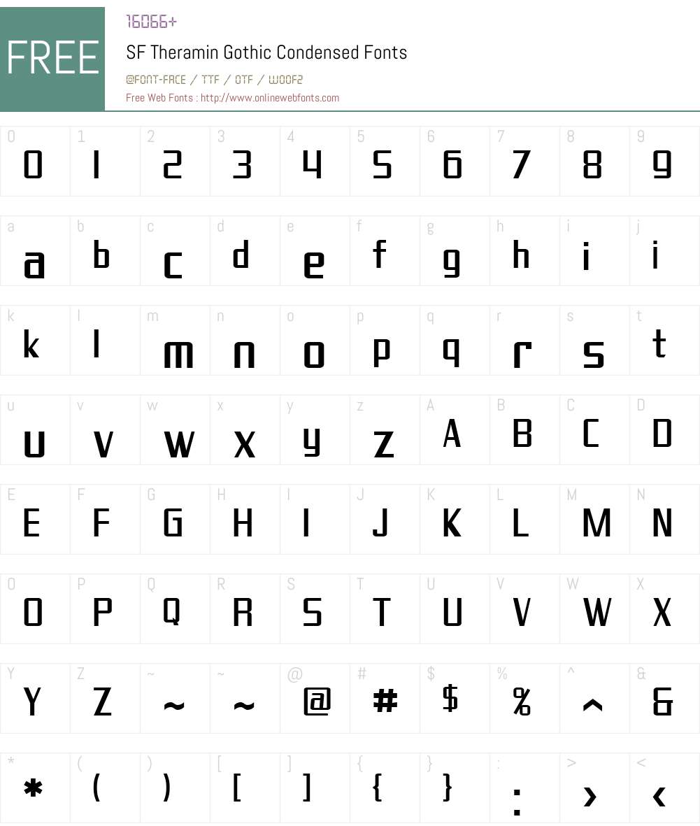 SF Theramin Gothic Condensed Font Screenshots