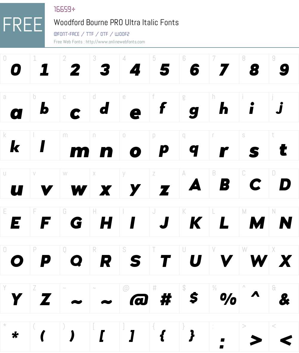 WoodfordBournePRO-UltraItalic Font Screenshots
