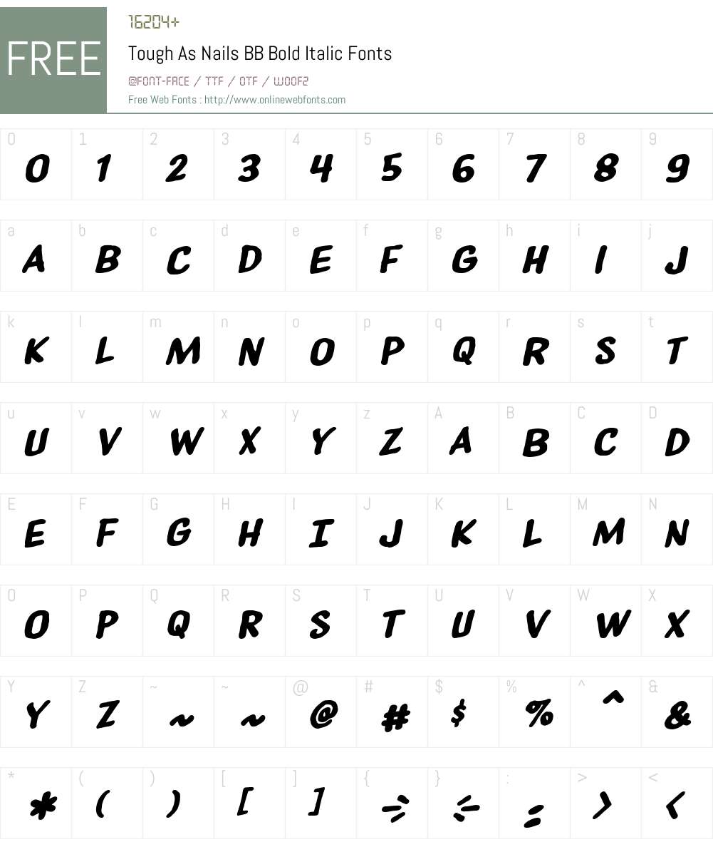 ToughAsNailsBB-BoldItalic Font Screenshots