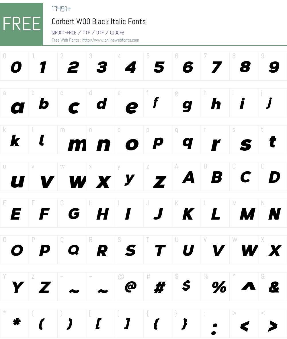 CorbertW00-BlackItalic Font Screenshots