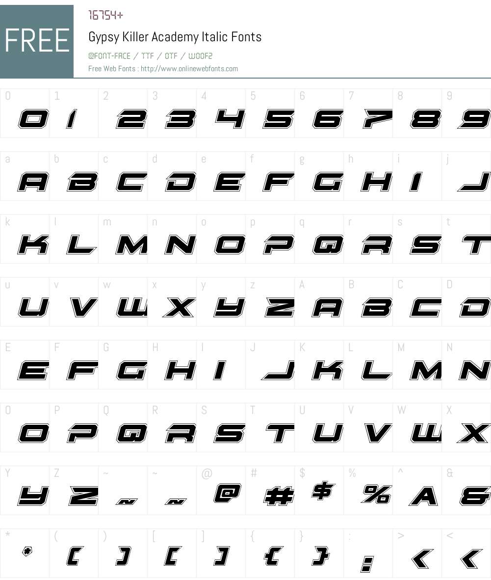 Gypsy Killer Academy Italic Font Screenshots