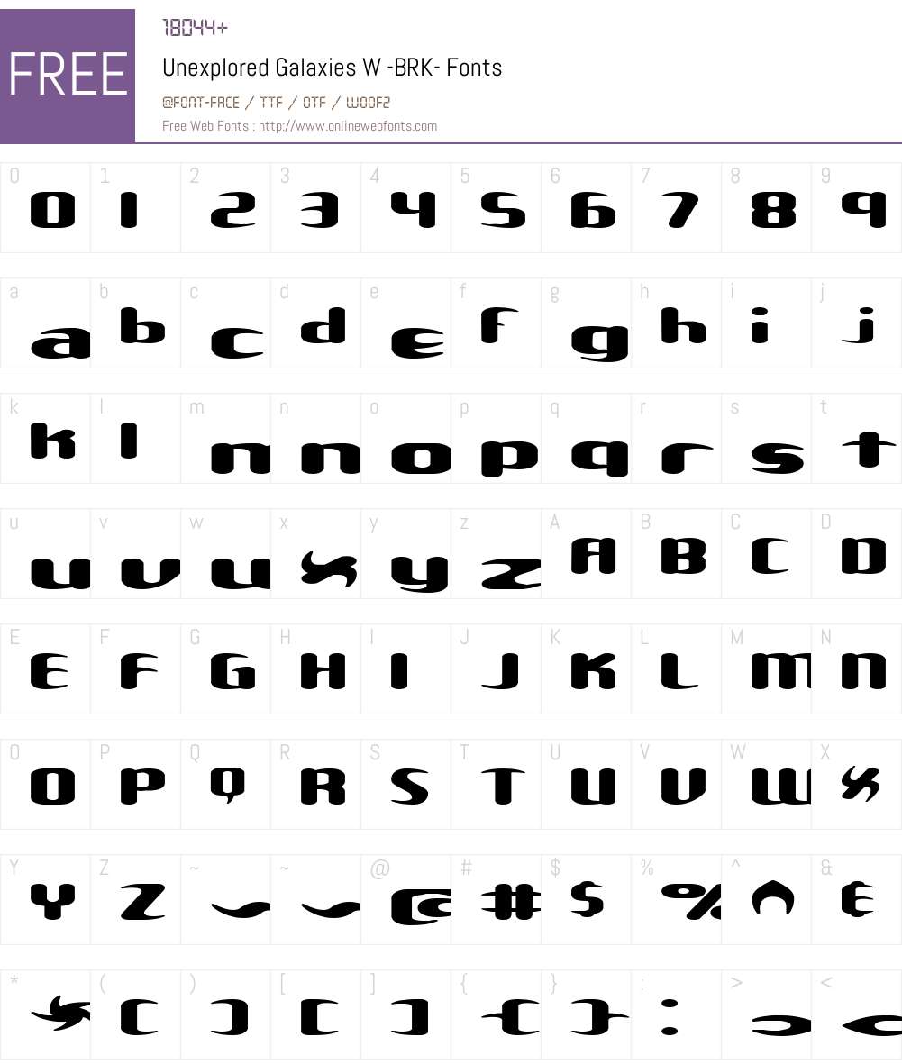 Unexplored Galaxies W (BRK) Font Screenshots