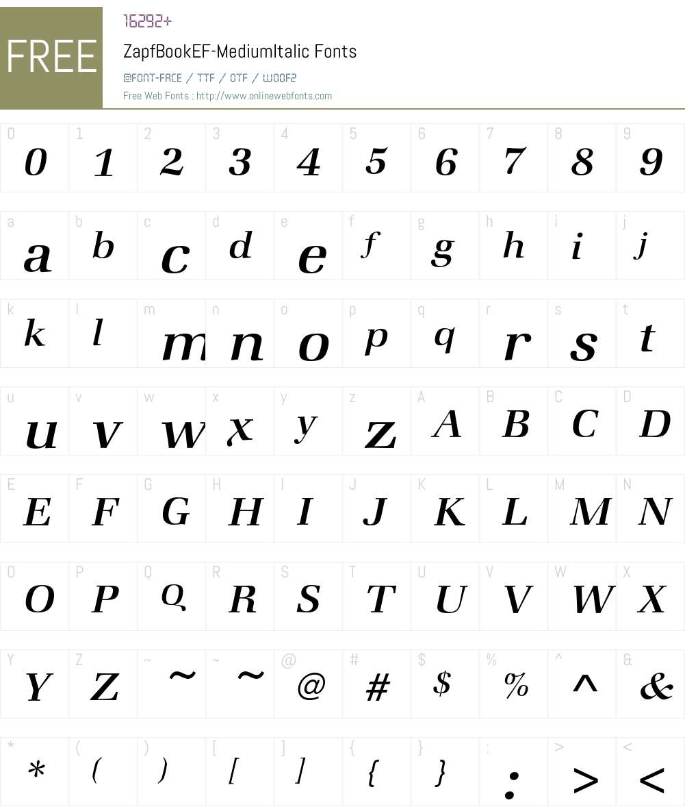 ZapfBookEF-MediumItalic Font Screenshots