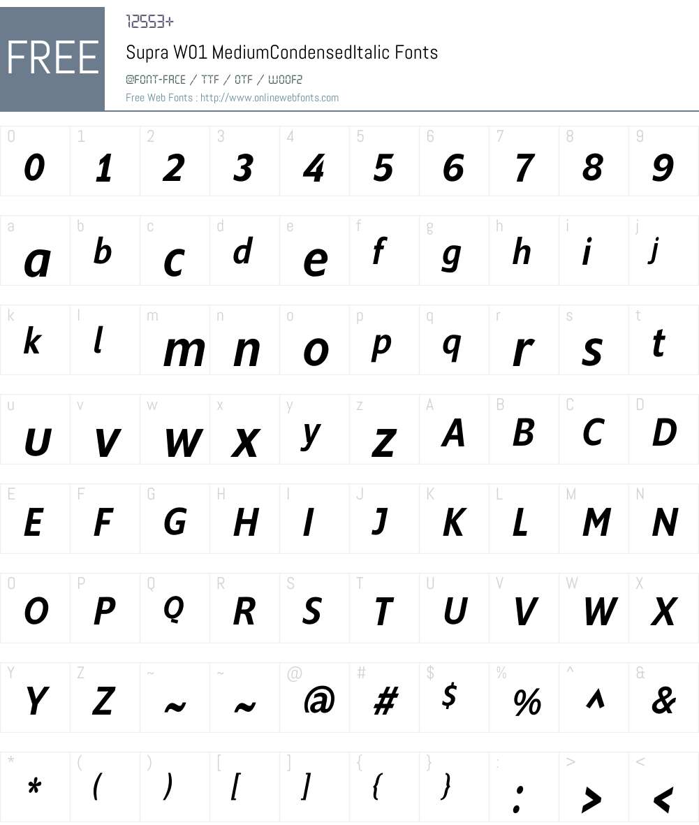 SupraW01-MediumCondensedIt Font Screenshots
