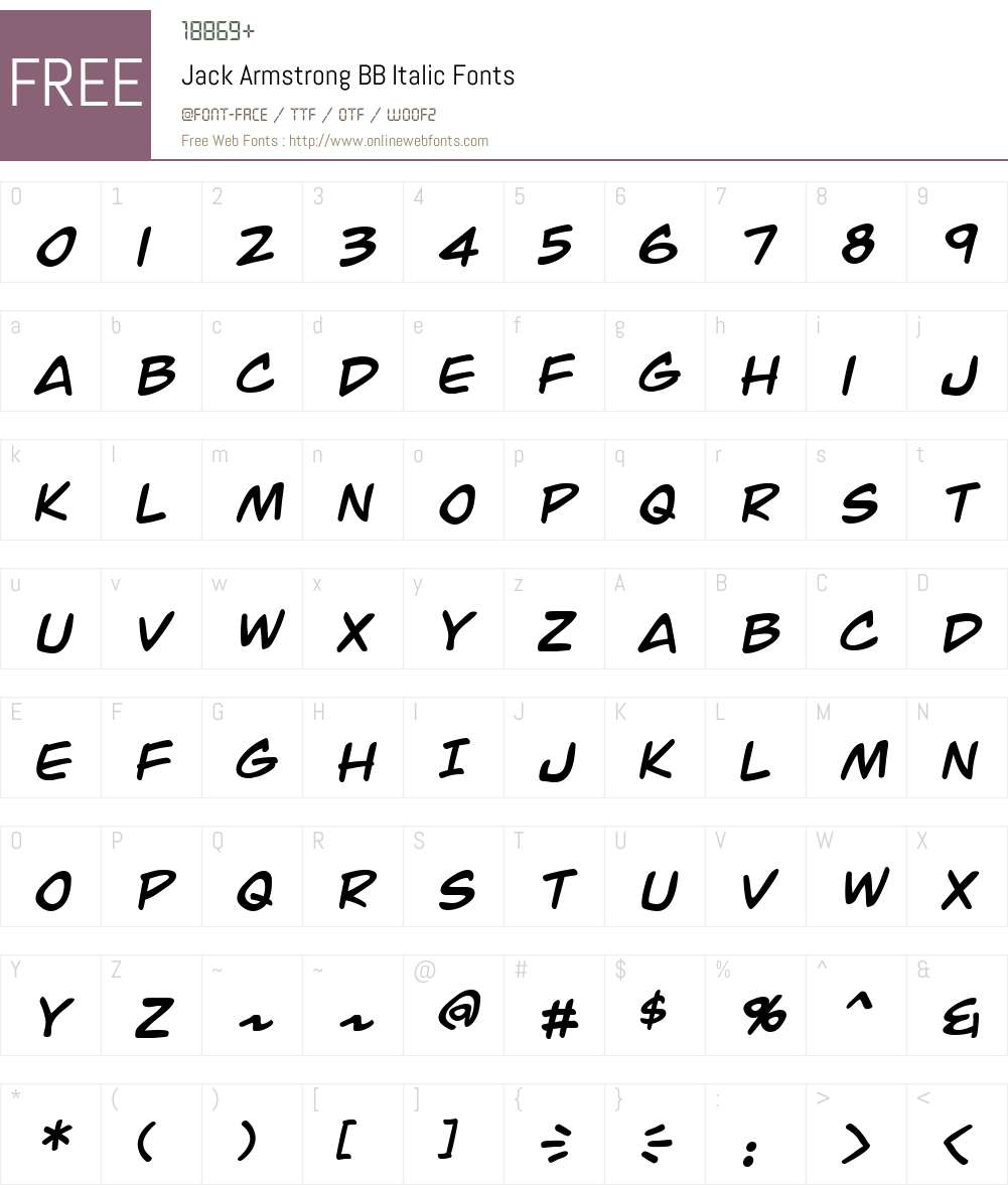 JackArmstrongBB-Italic Font Screenshots