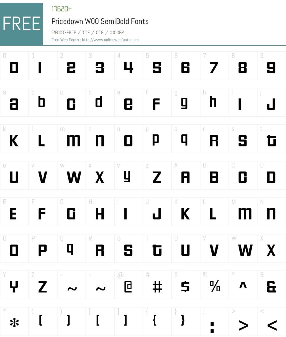 PricedownW00-SemiBold Font Screenshots