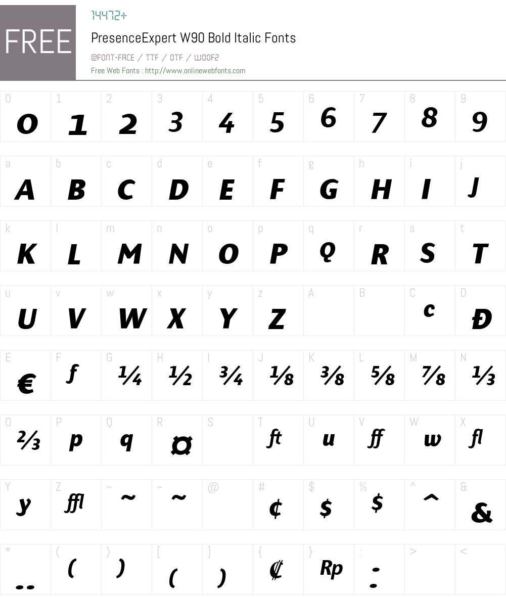 PresenceExpertW90-BoldIt Font Screenshots