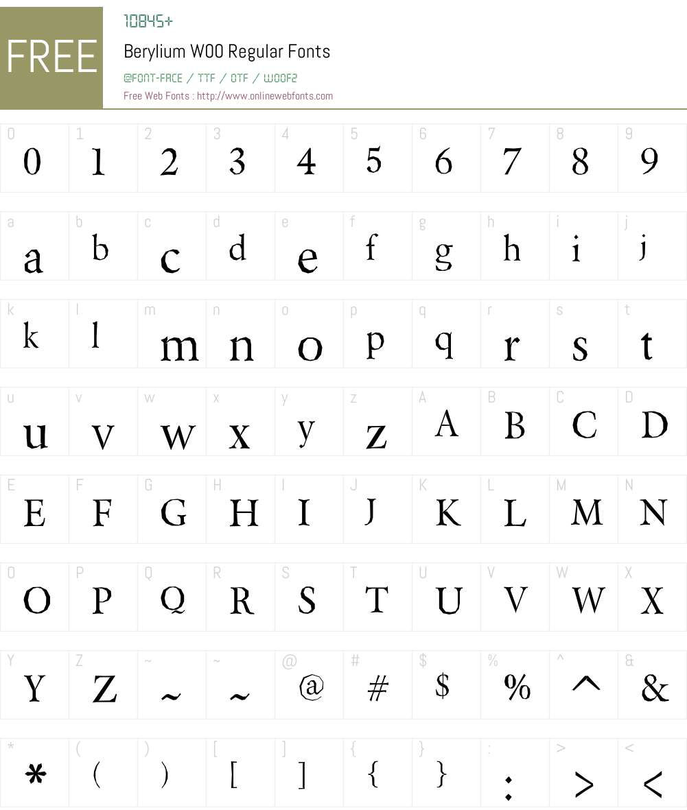 BeryliumW00-Regular Font Screenshots