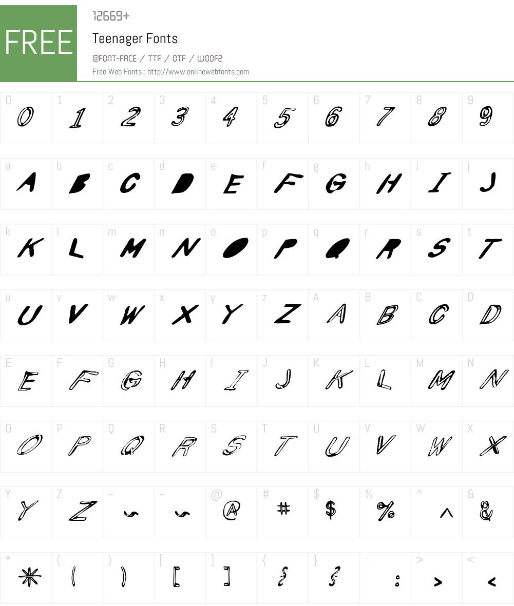 TeenagerW00-Reg Font Screenshots