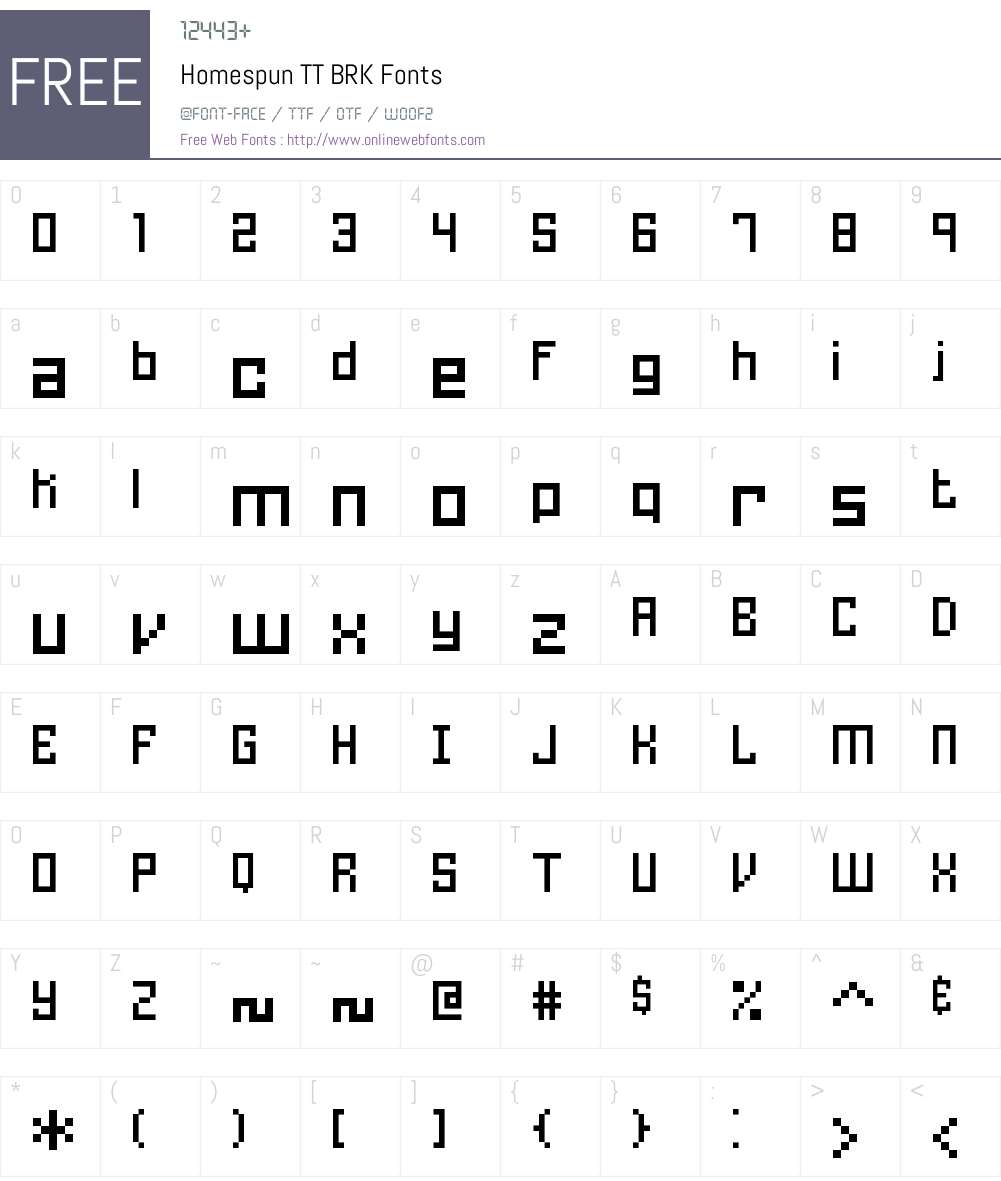Homespun TT BRK Font Screenshots