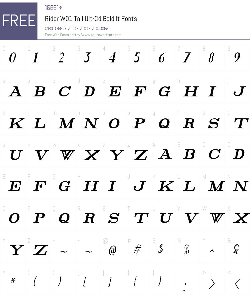 RiderW01-TallUlt-CdBoldIt Font Screenshots