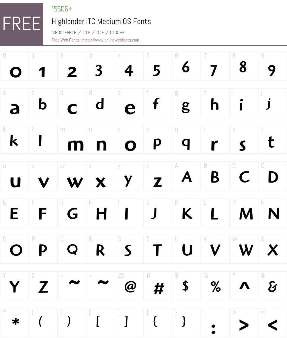 Highlander ITC Font Screenshots
