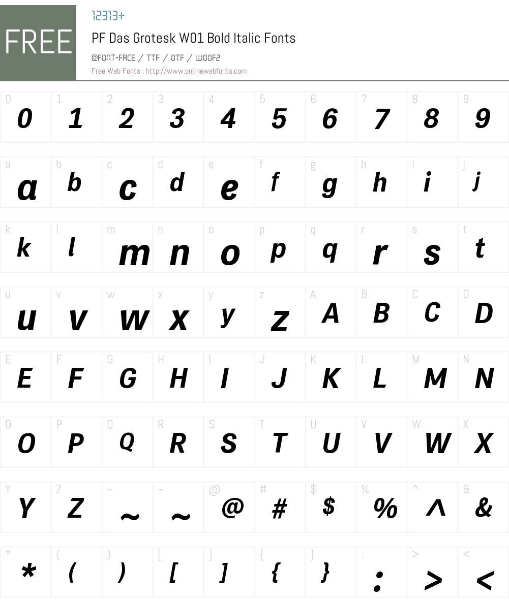 PFDasGroteskW01-BoldItalic Font Screenshots