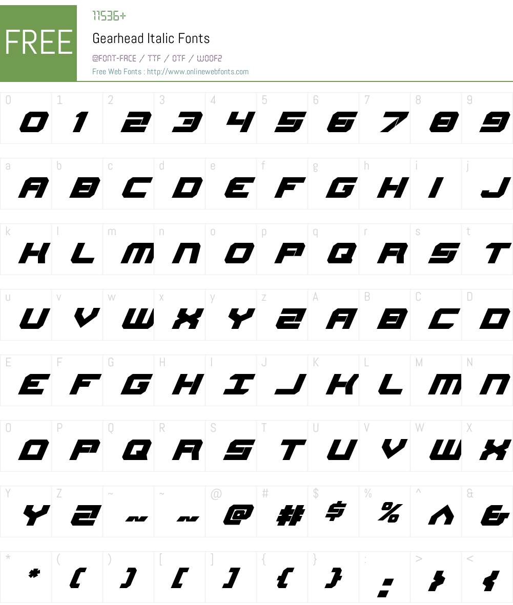 Gearhead Italic Font Screenshots