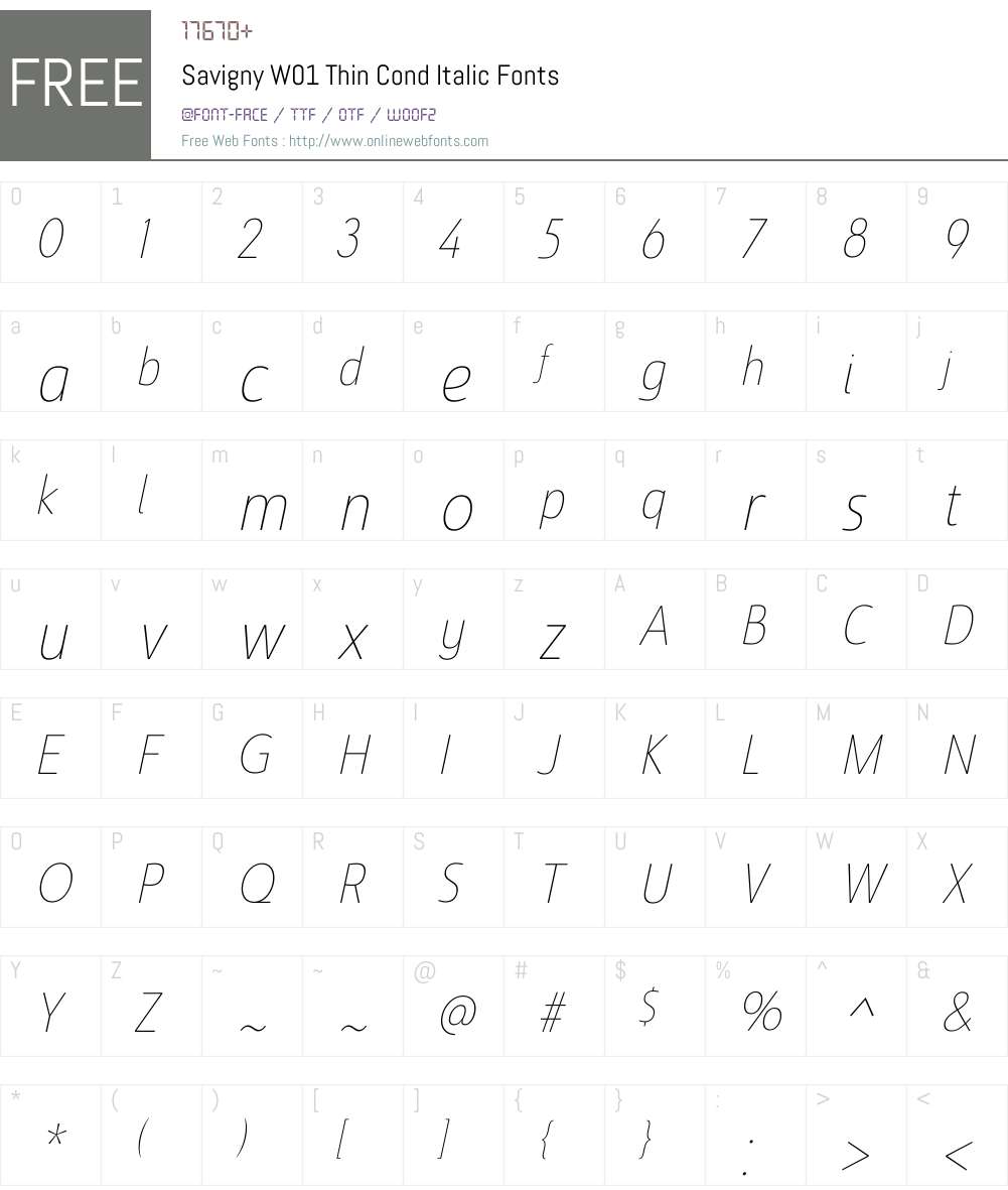 SavignyW01-ThinCondItalic Font Screenshots
