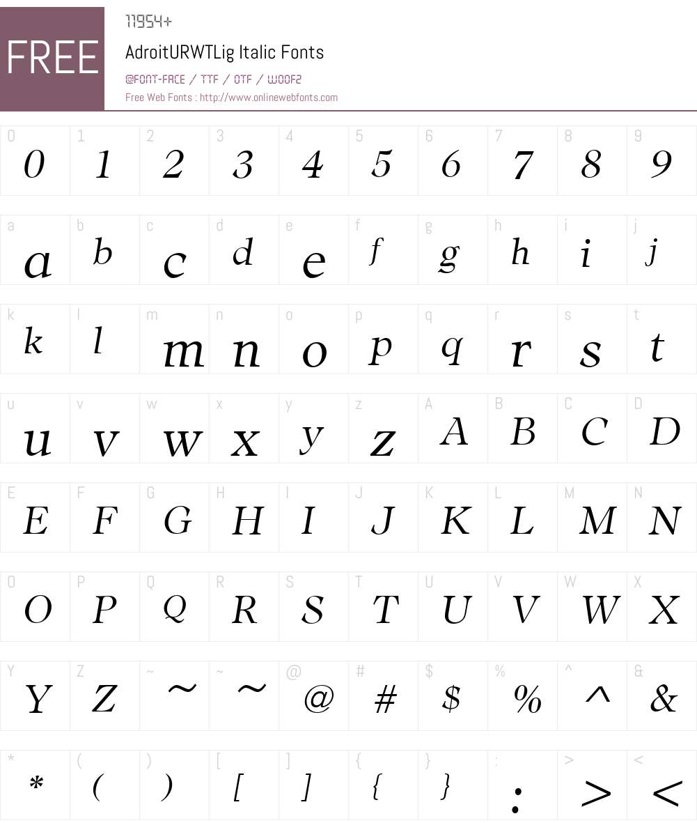 AdroitURWTLig Font Screenshots