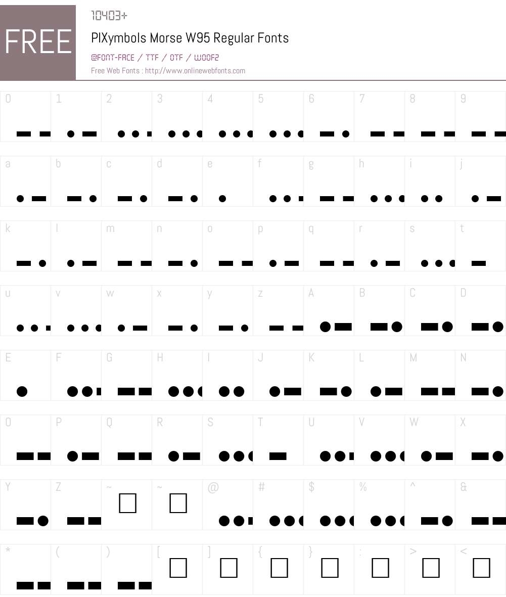 PIXymbolsMorseW95-Regular Font Screenshots