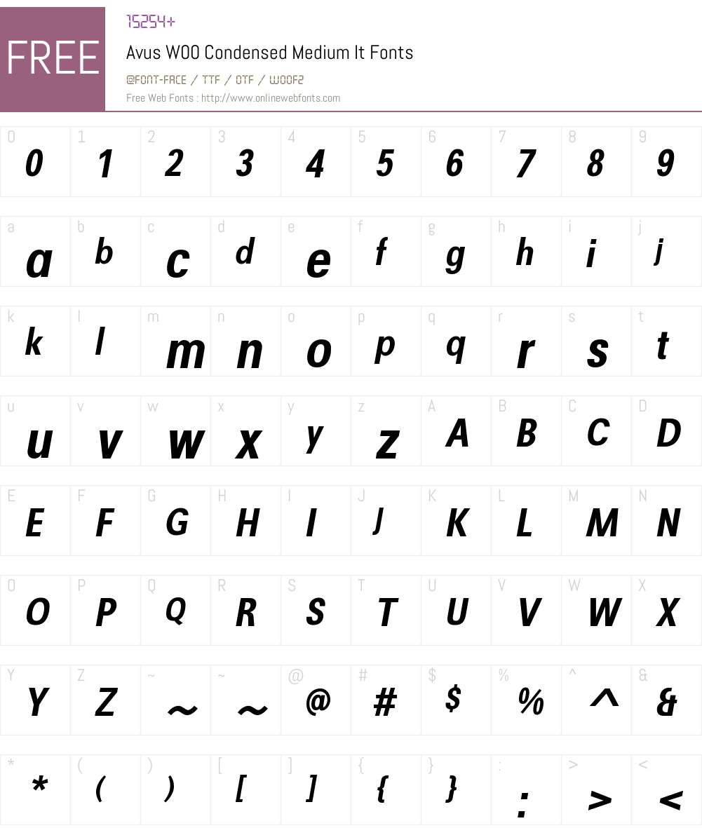 AvusW00-CondensedMediumIt Font Screenshots