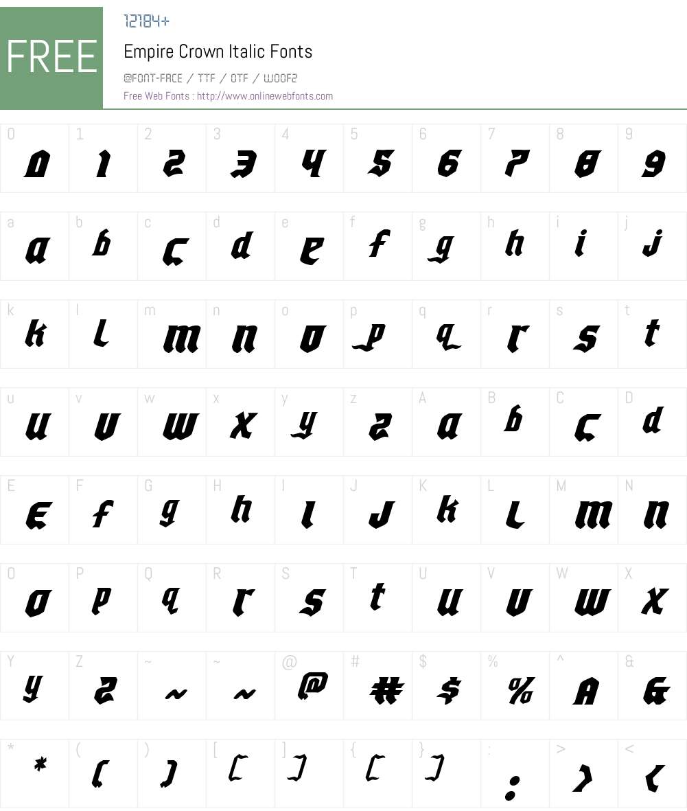 Empire Crown Italic Font Screenshots