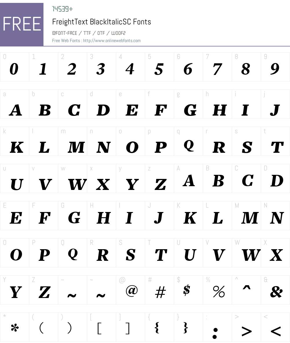 FreightTextBlackItalicSC Font Screenshots