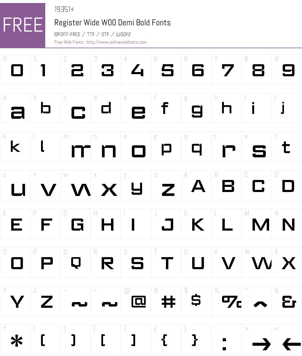 RegisterWideW00-DemiBold Font Screenshots