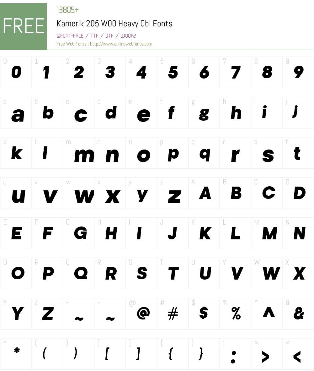 Kamerik205W00-HeavyObl Font Screenshots