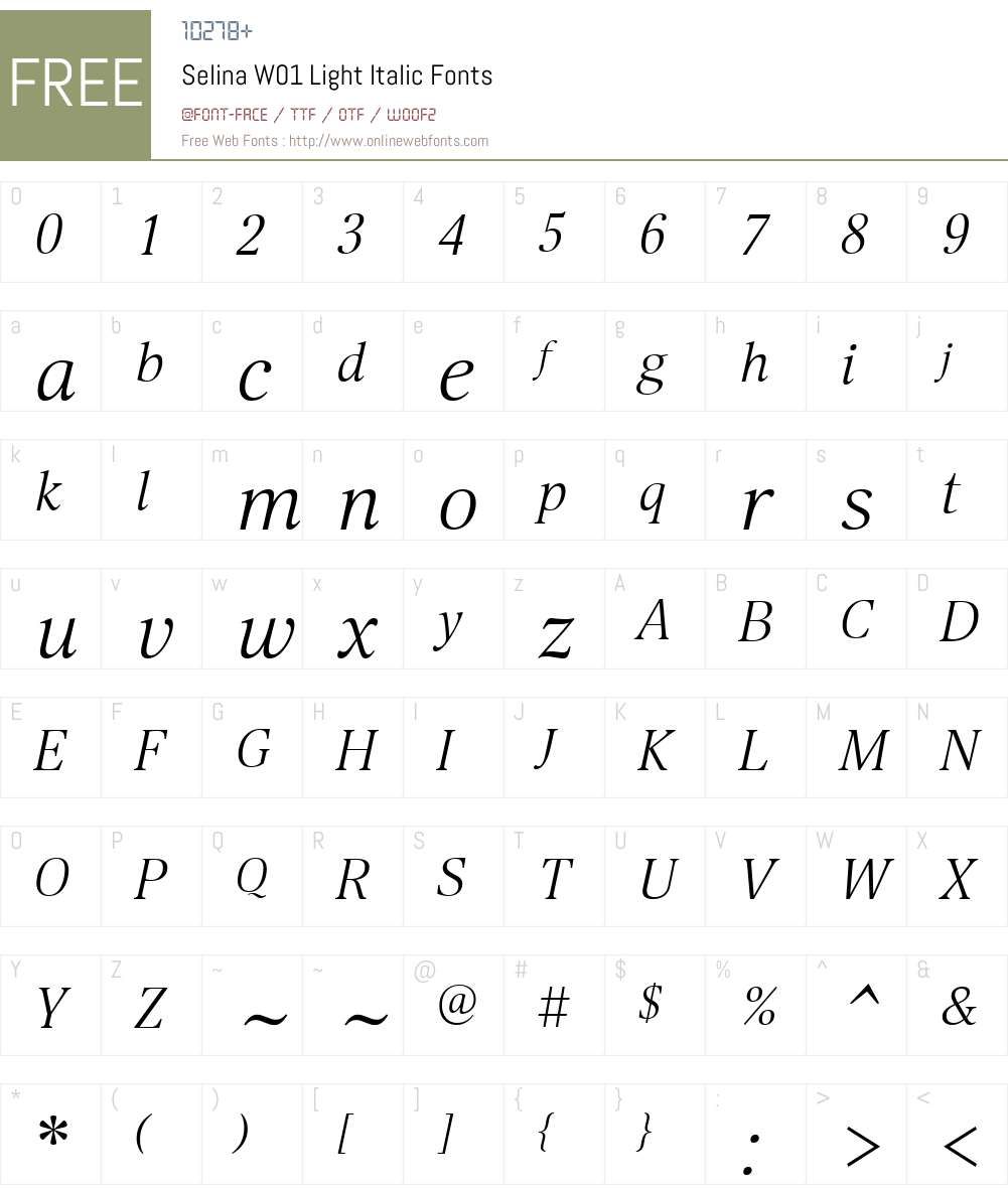 SelinaW01-LightItalic Font Screenshots