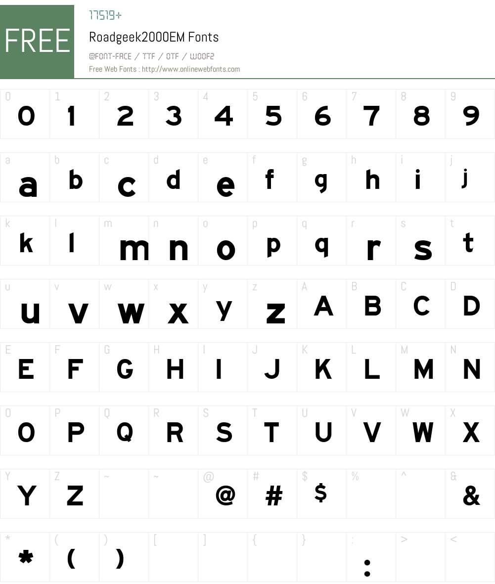 Roadgeek2000EM Font Screenshots