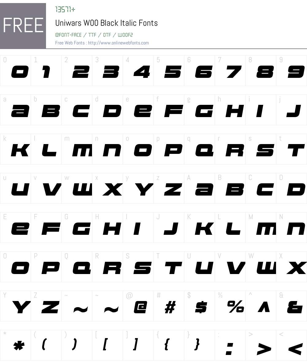 UniwarsW00-BlackItalic Font Screenshots
