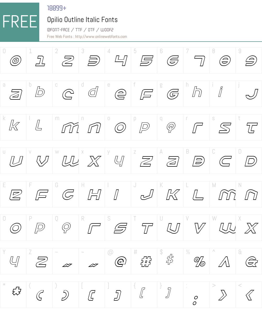 Opilio Outline Italic Font Screenshots