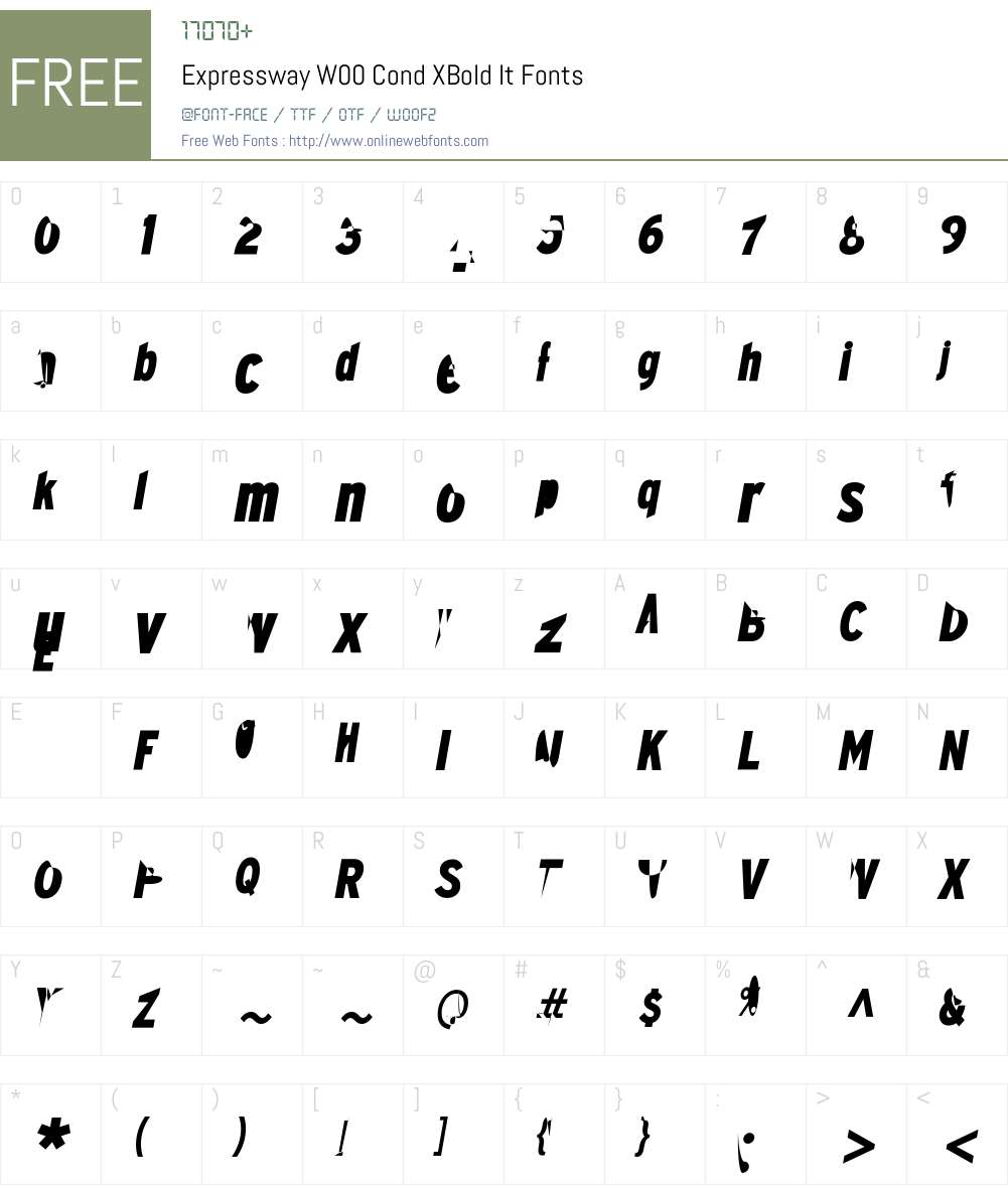 ExpresswayW00-CondXBoldIt Font Screenshots
