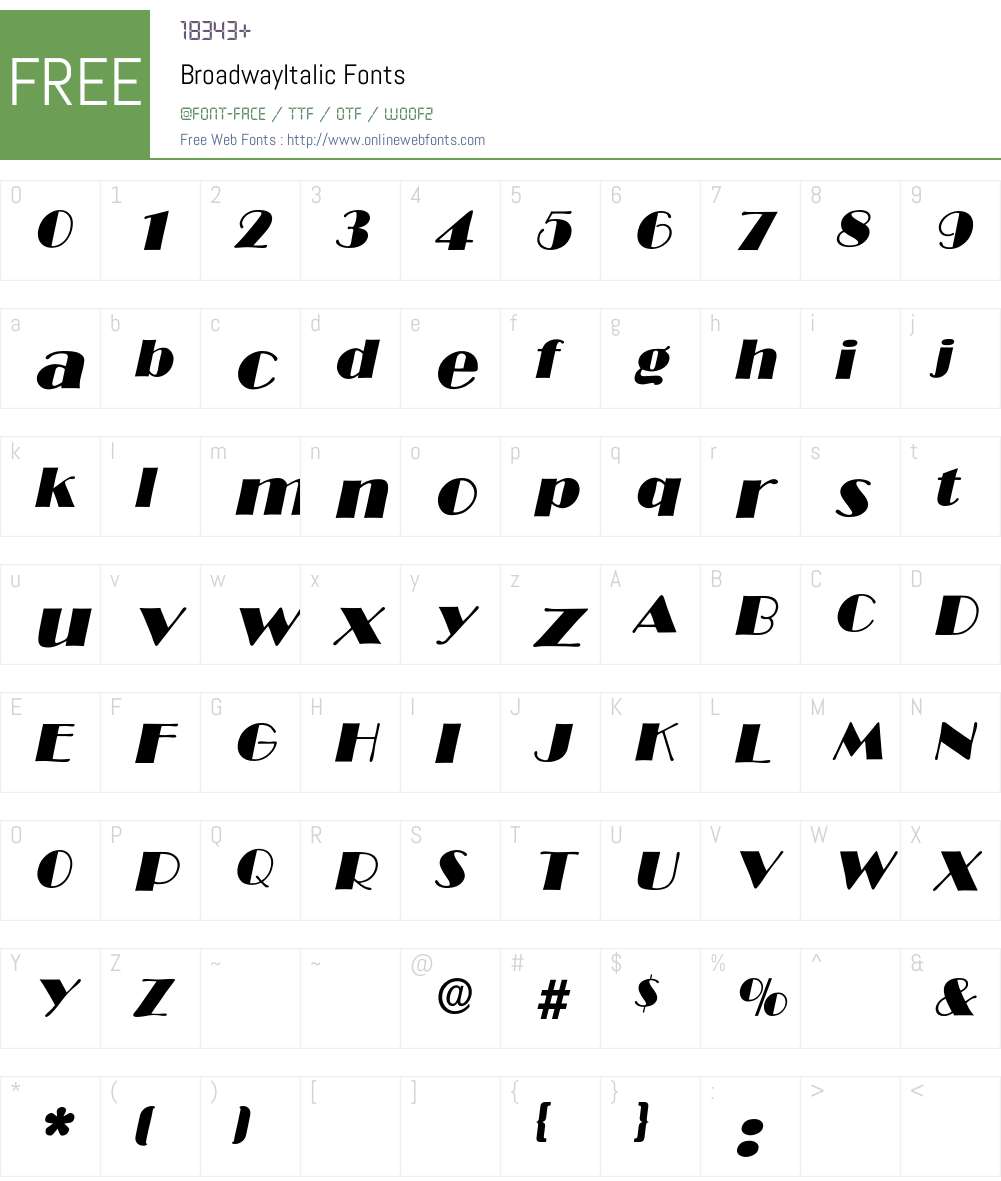 BroadwayItalic Font Screenshots