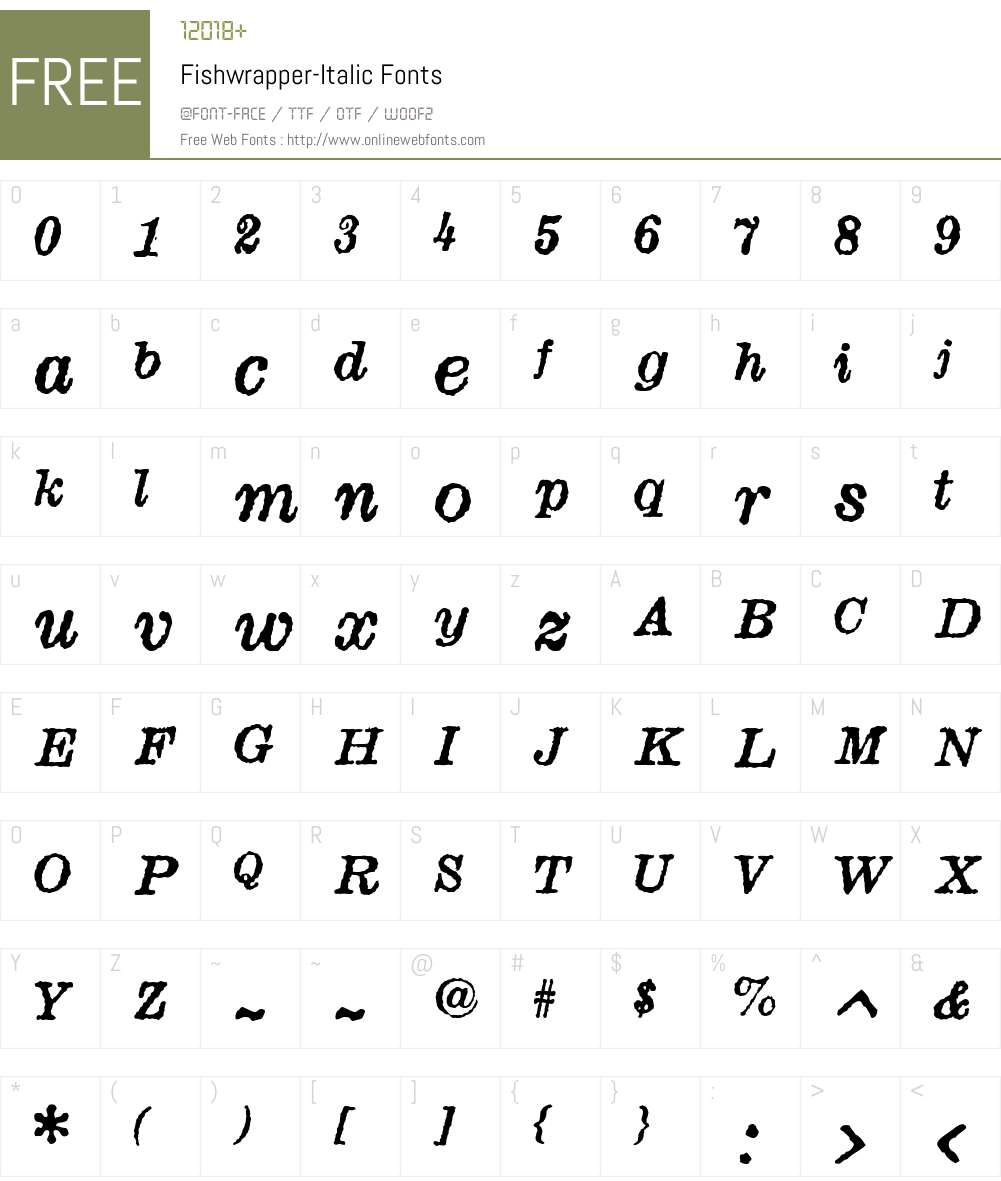 Fishwrapper-Italic Font Screenshots