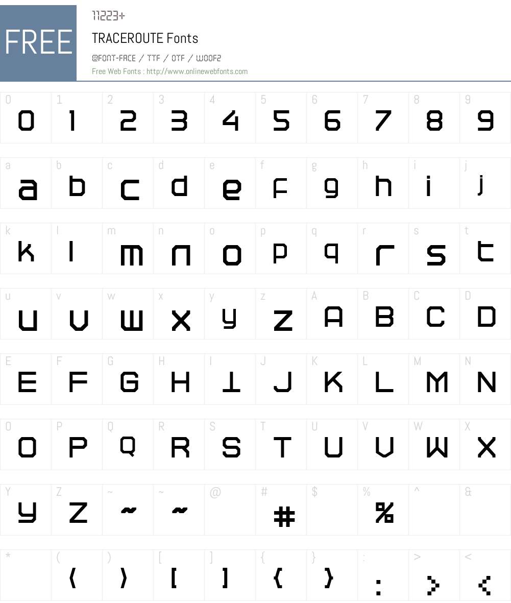 TRACEROUTE Font Screenshots