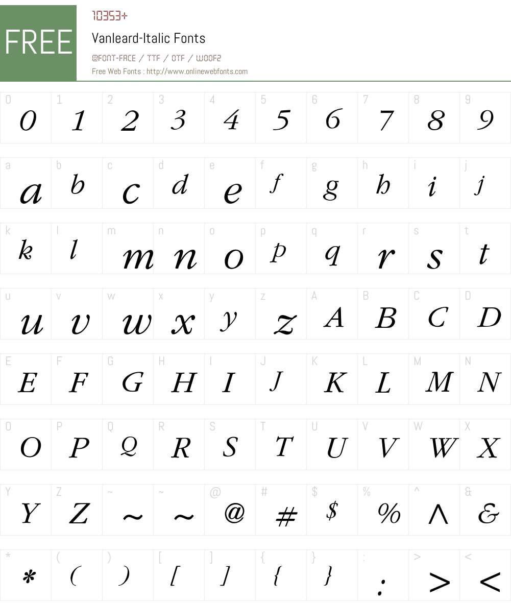 Vanleard-Italic Font Screenshots