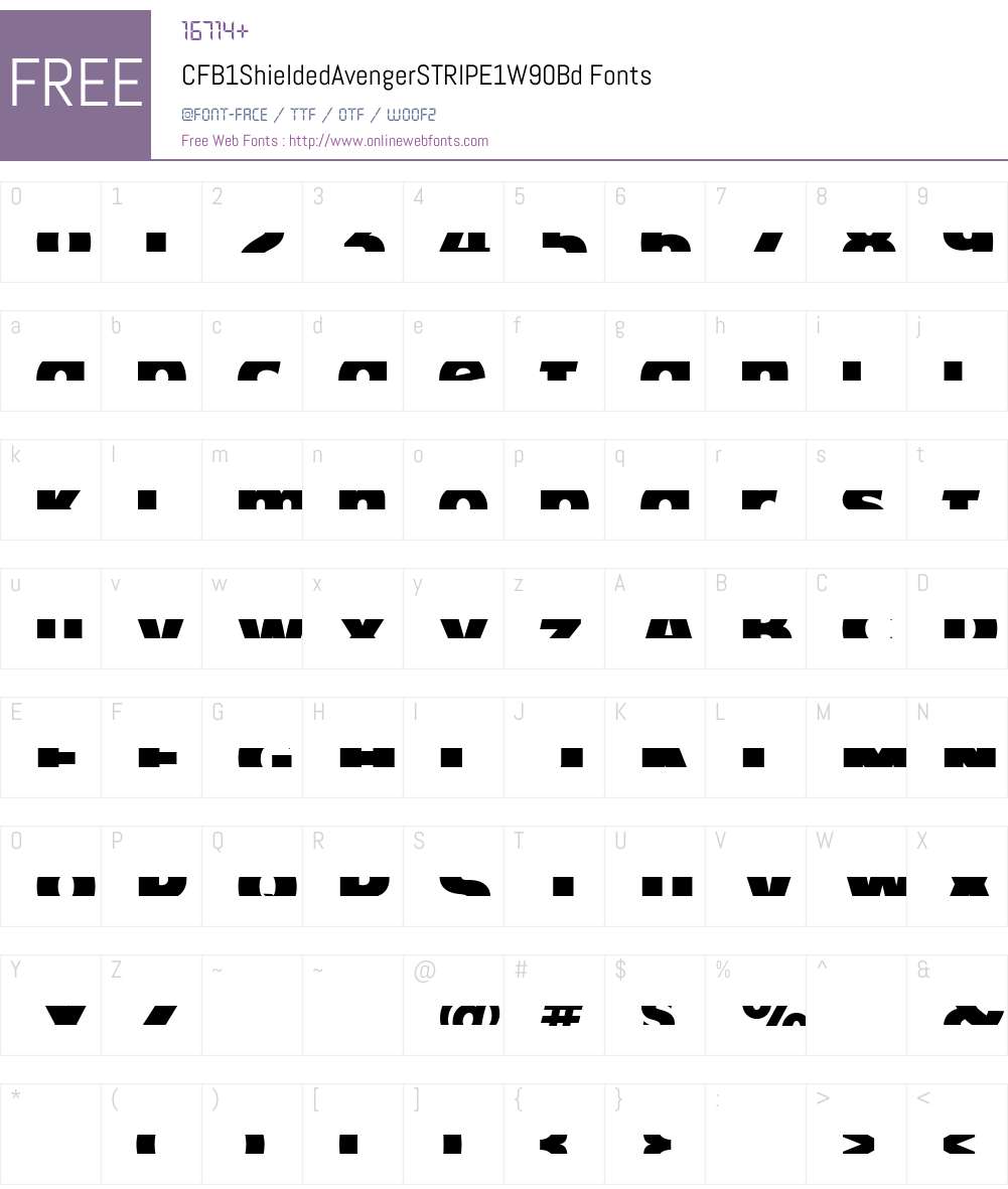 CFB1ShieldedAvengerSTRIPE1W90-Bd Font Screenshots