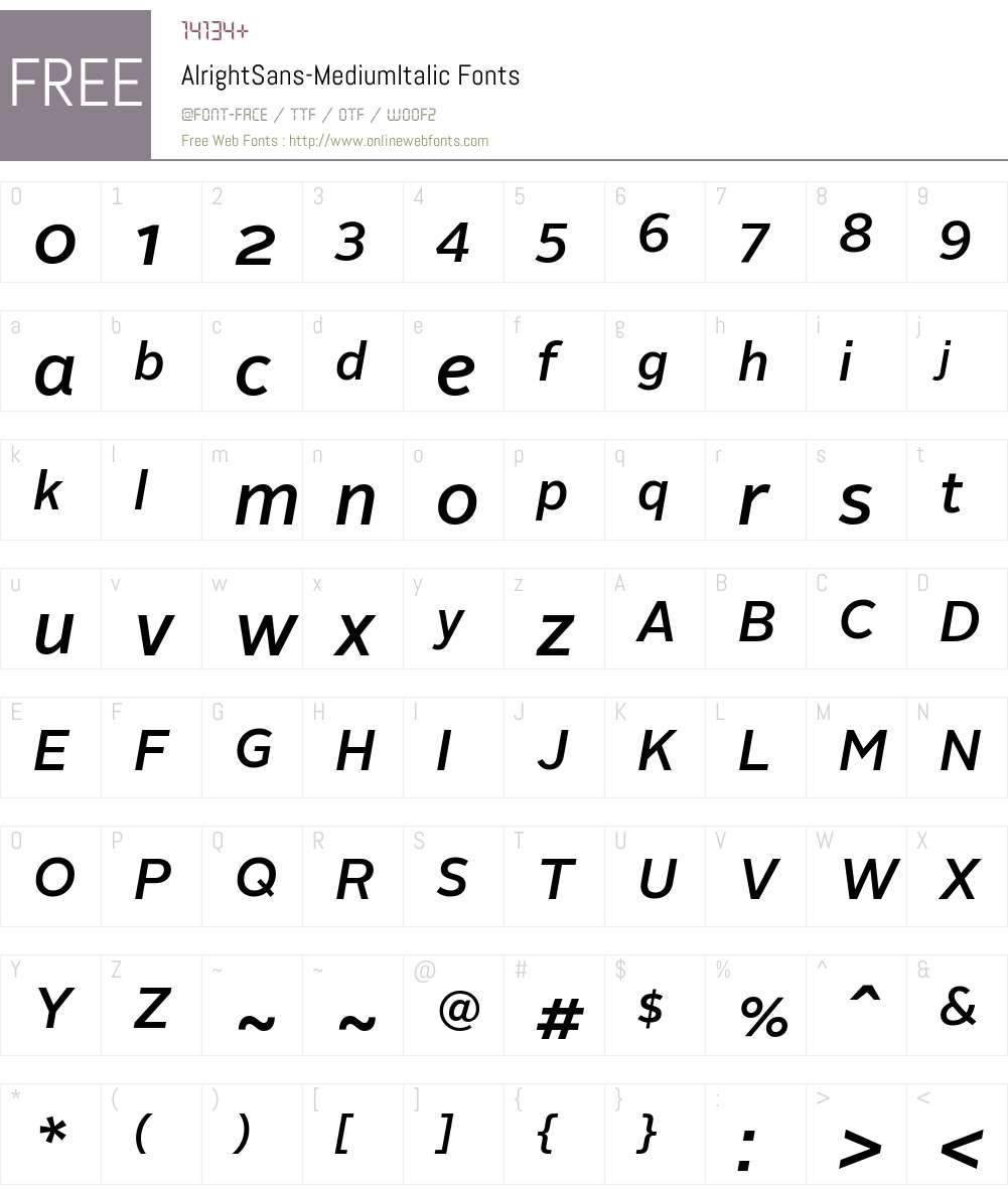 Alright Sans Medium Italic Font Screenshots