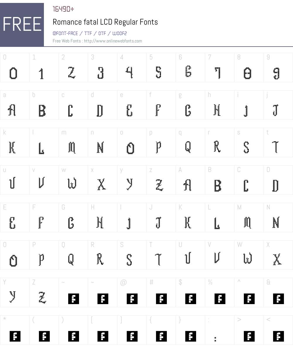 Romance fatal LCD Font Screenshots