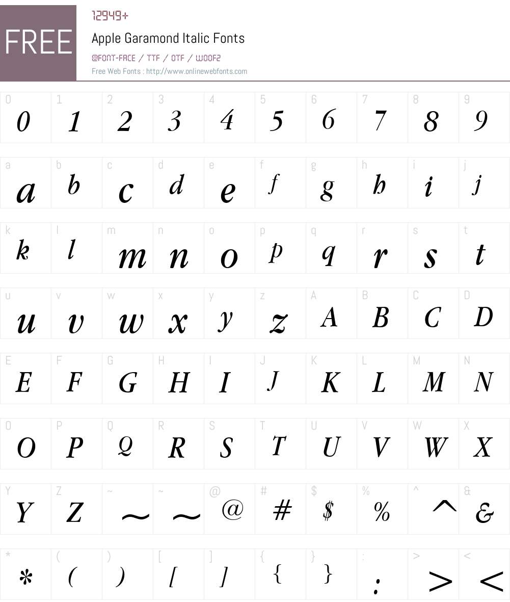 Apple Garamond Font Screenshots