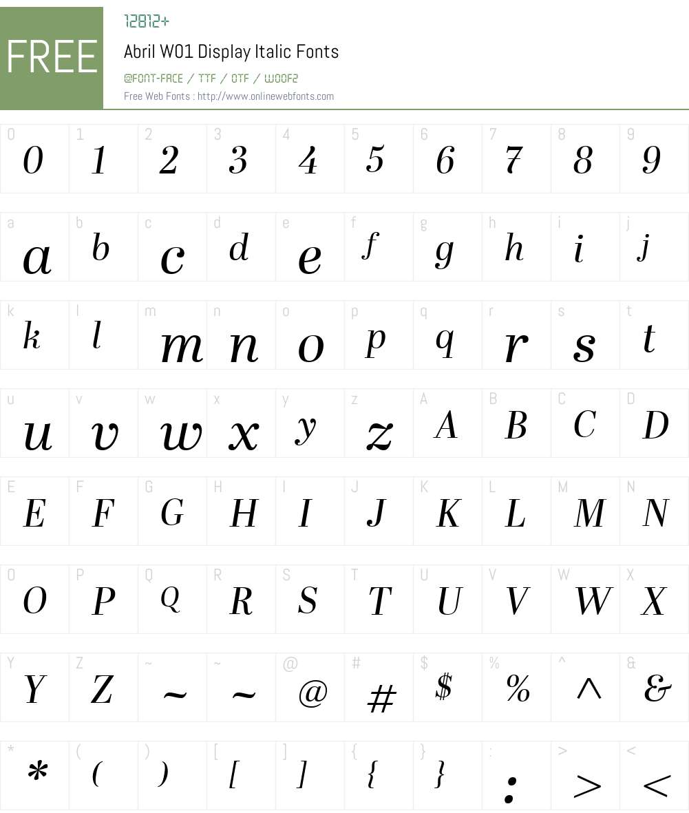 AbrilW01-DisplayItalic Font Screenshots