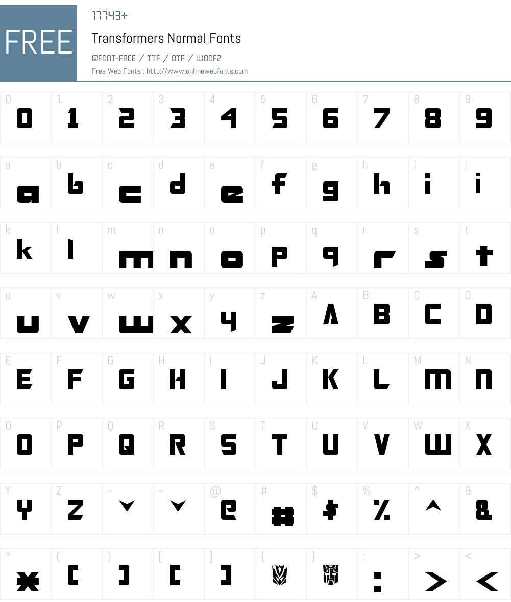 Transformers Font Screenshots