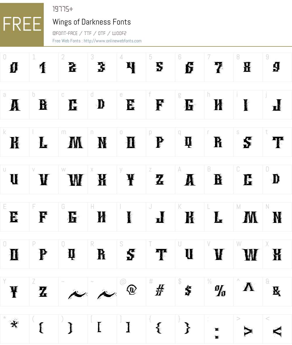 Wings of Darkness Font Screenshots