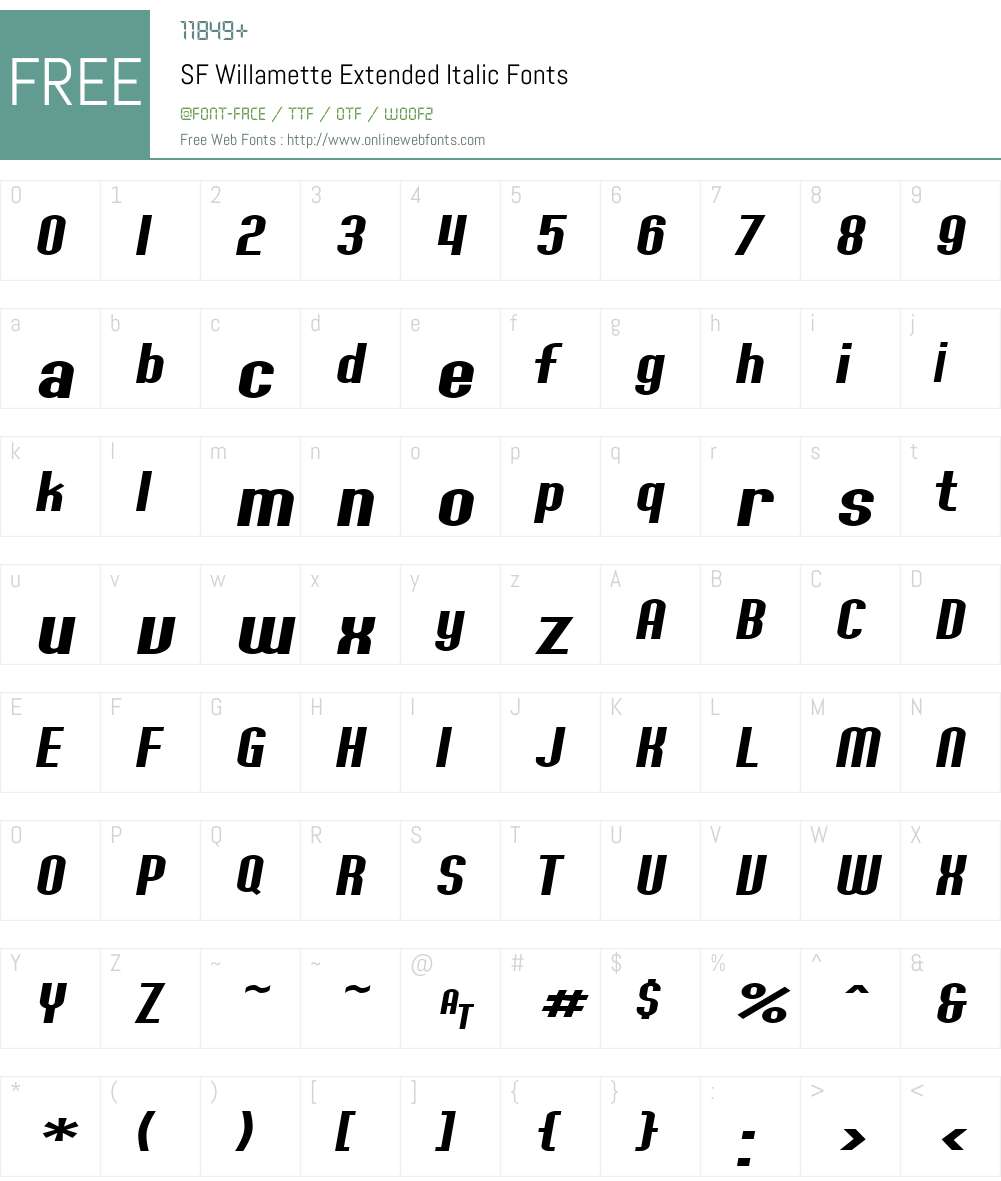 SF Willamette Extended Font Screenshots