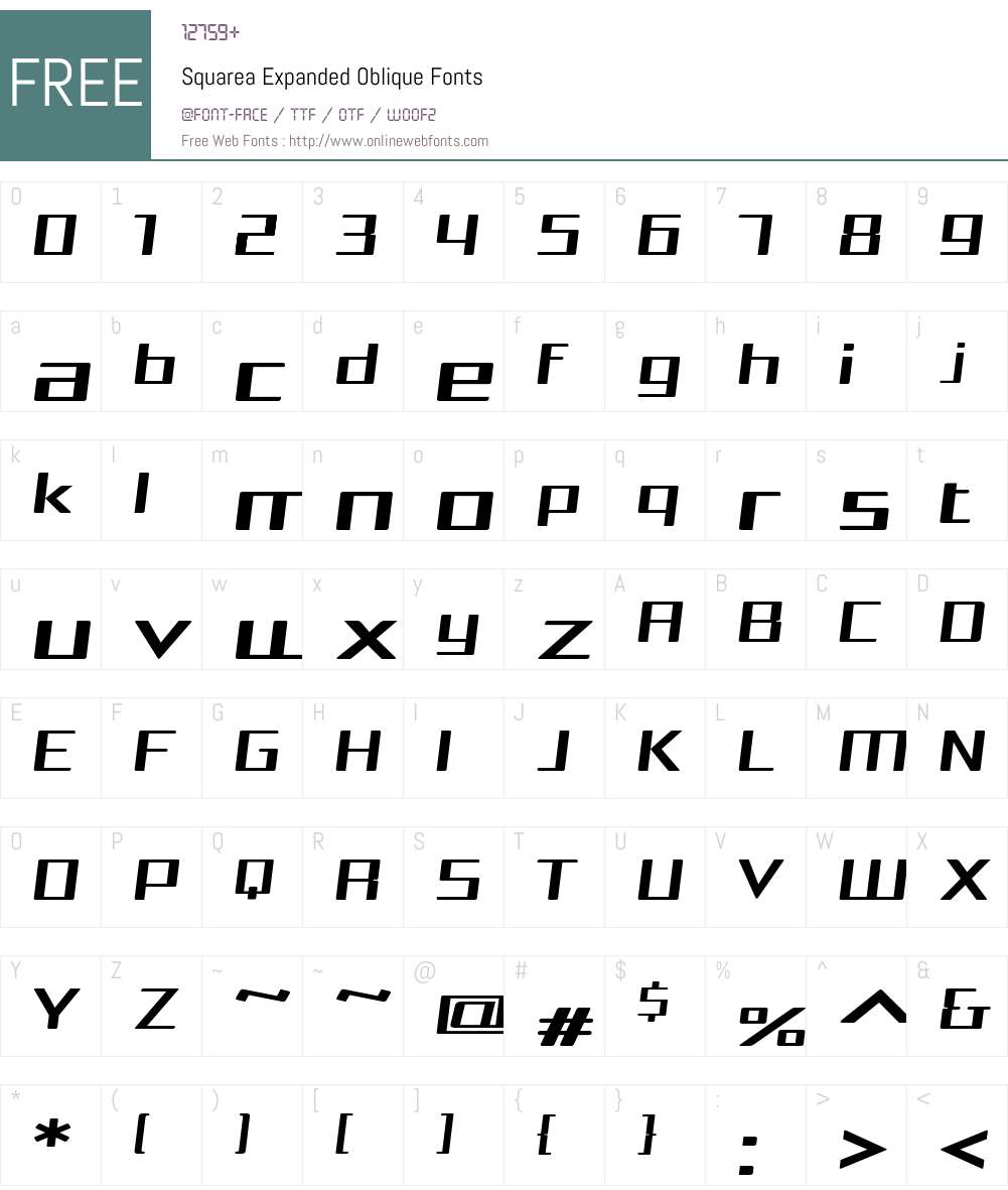 Squarea Expanded Oblique Font Screenshots