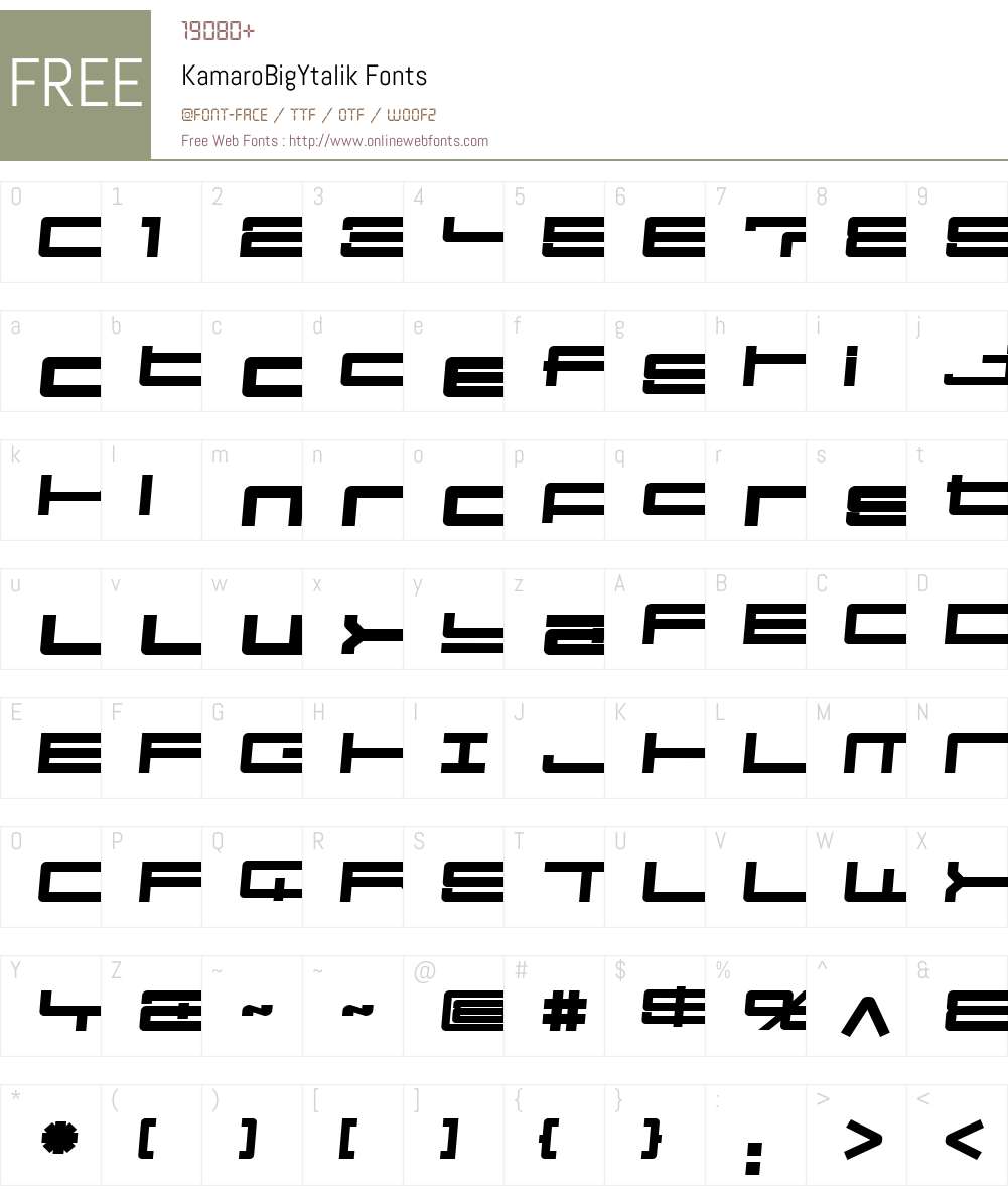 KamaroW00-BigYtalik Font Screenshots