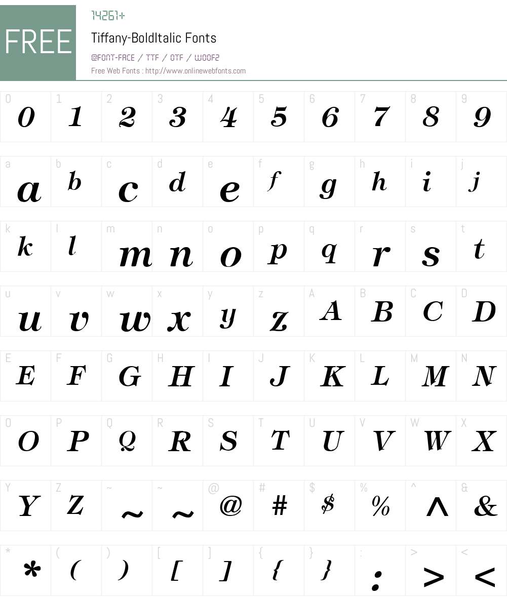 Tiffany-BoldItalic Font Screenshots
