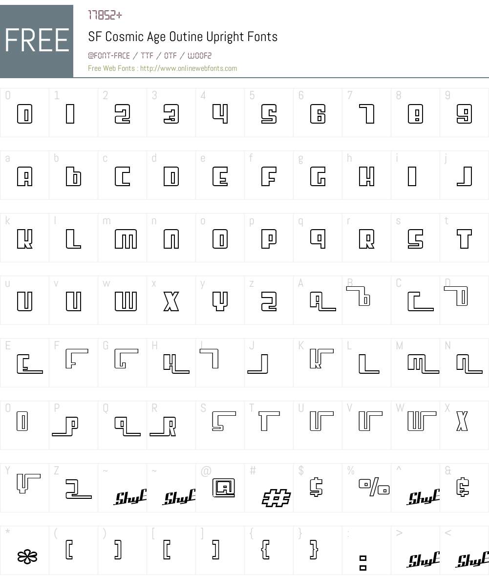 SF Cosmic Age Outine Upright Font Screenshots