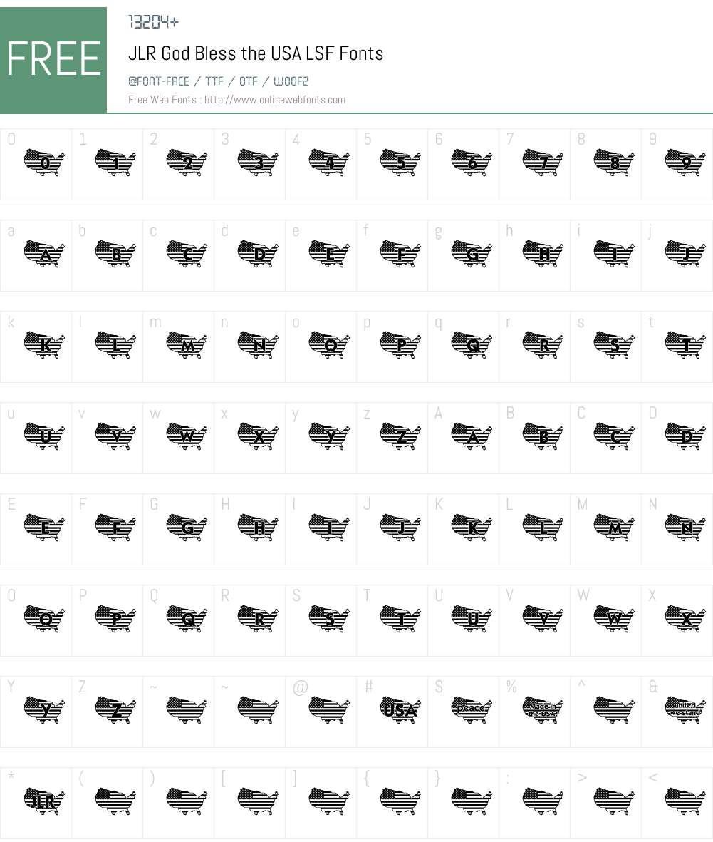 JLR God Bless the USA LSF Font Screenshots